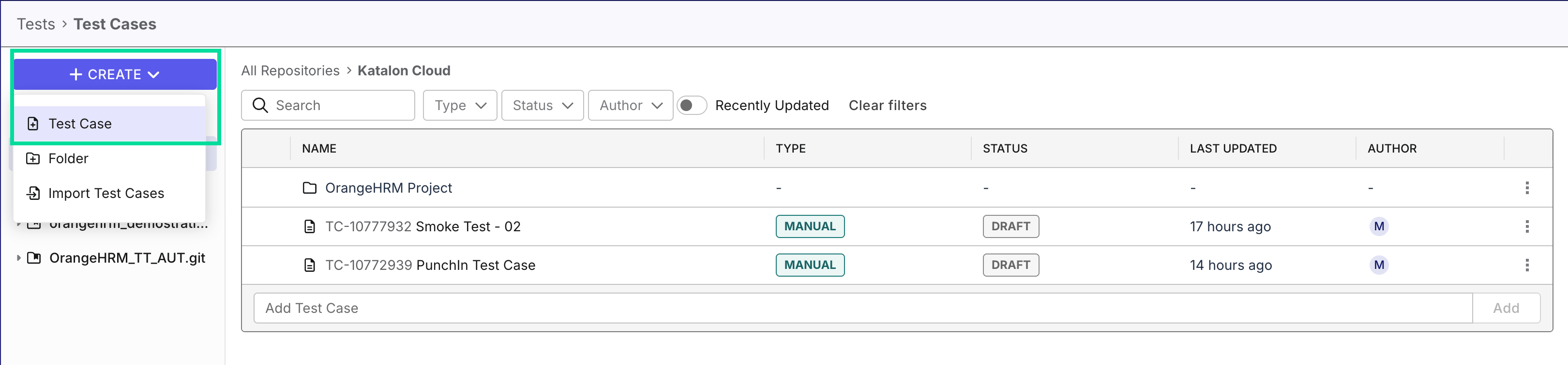 Create test case in Katalon TestOps